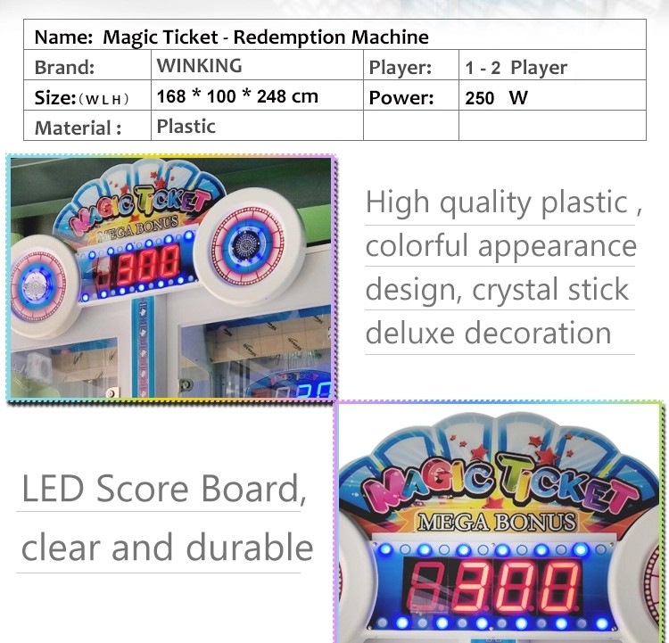 Magic Mega Bonus Arcade Lottery Ticket Machine / Indoor Park Redemption Game Machine