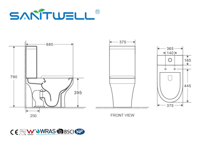Self Cleaning Glaze Close Coupled Wc Washdown Two Piece Toilet Antibacterial