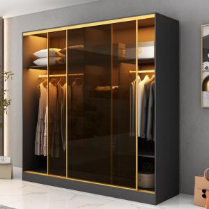 China Modern Bedroom Closet Armoire Wardrobe With Glass Sliding Doors wholesale