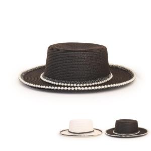 China Fashion Wide Brim Straw Hat Pearl Trim Straw Hat For Women wholesale