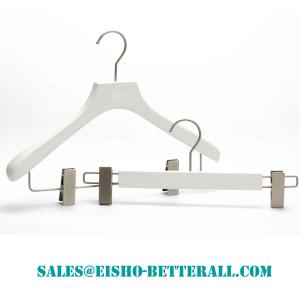 China Betterall Good Quality Garment Usage White Flocked Silvery Paint Wooden Hangers wholesale