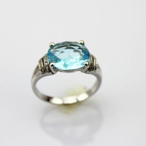 China 925 Silver Oval Cubic Zircon Blue Topaz Women Ring(F91) wholesale