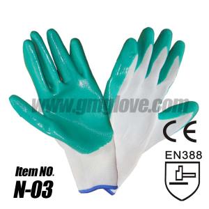 China Green Nitrile Nylon Gloves, Palm Dip wholesale