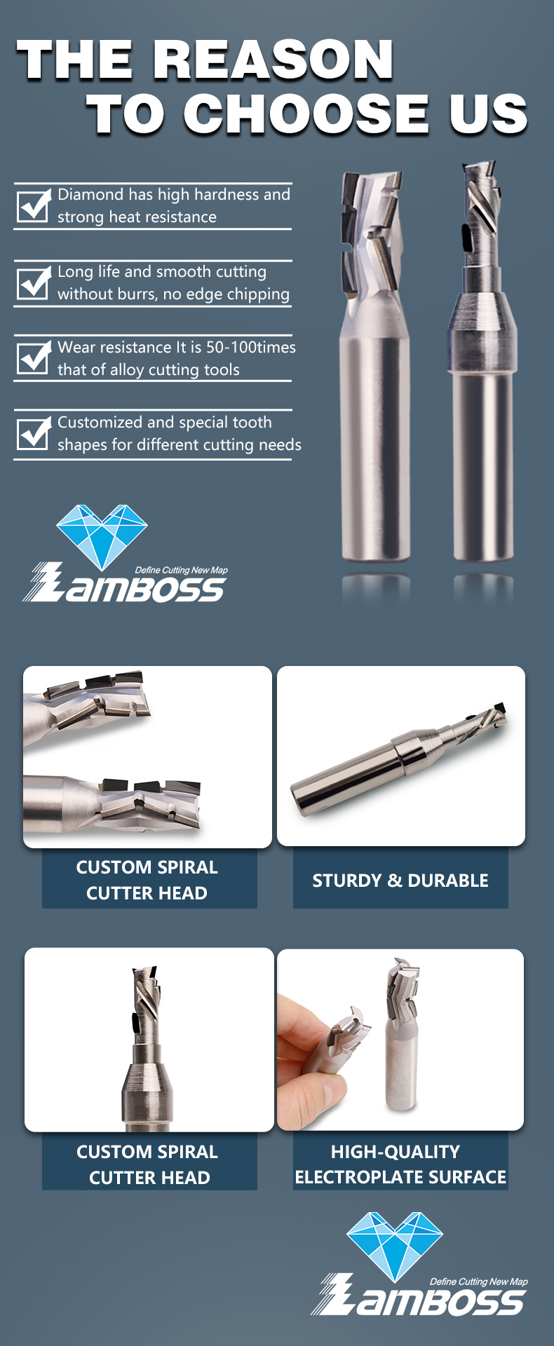 Woodworking Diamond Spiral Straight Knife CNC Engraving Knife Router Bits