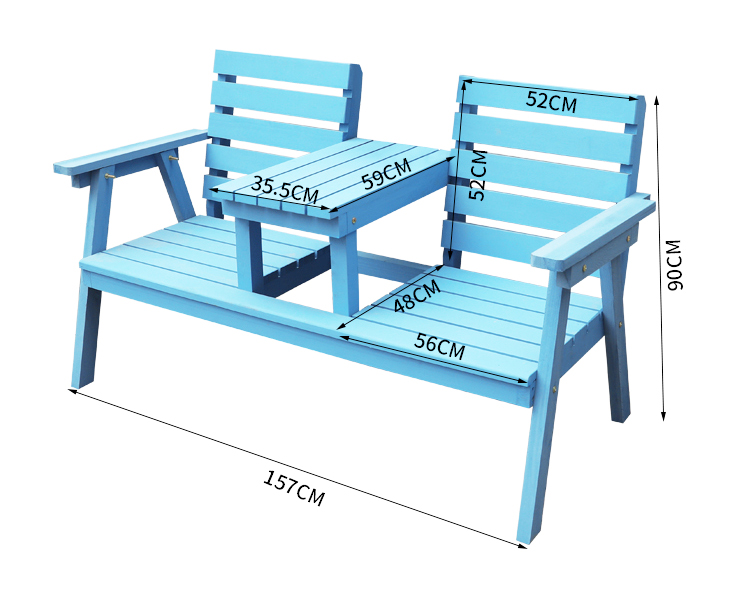 Outdoor Courtyard Solid Wooden Double Chair Bench with Table Enjoy Your Patio in Style