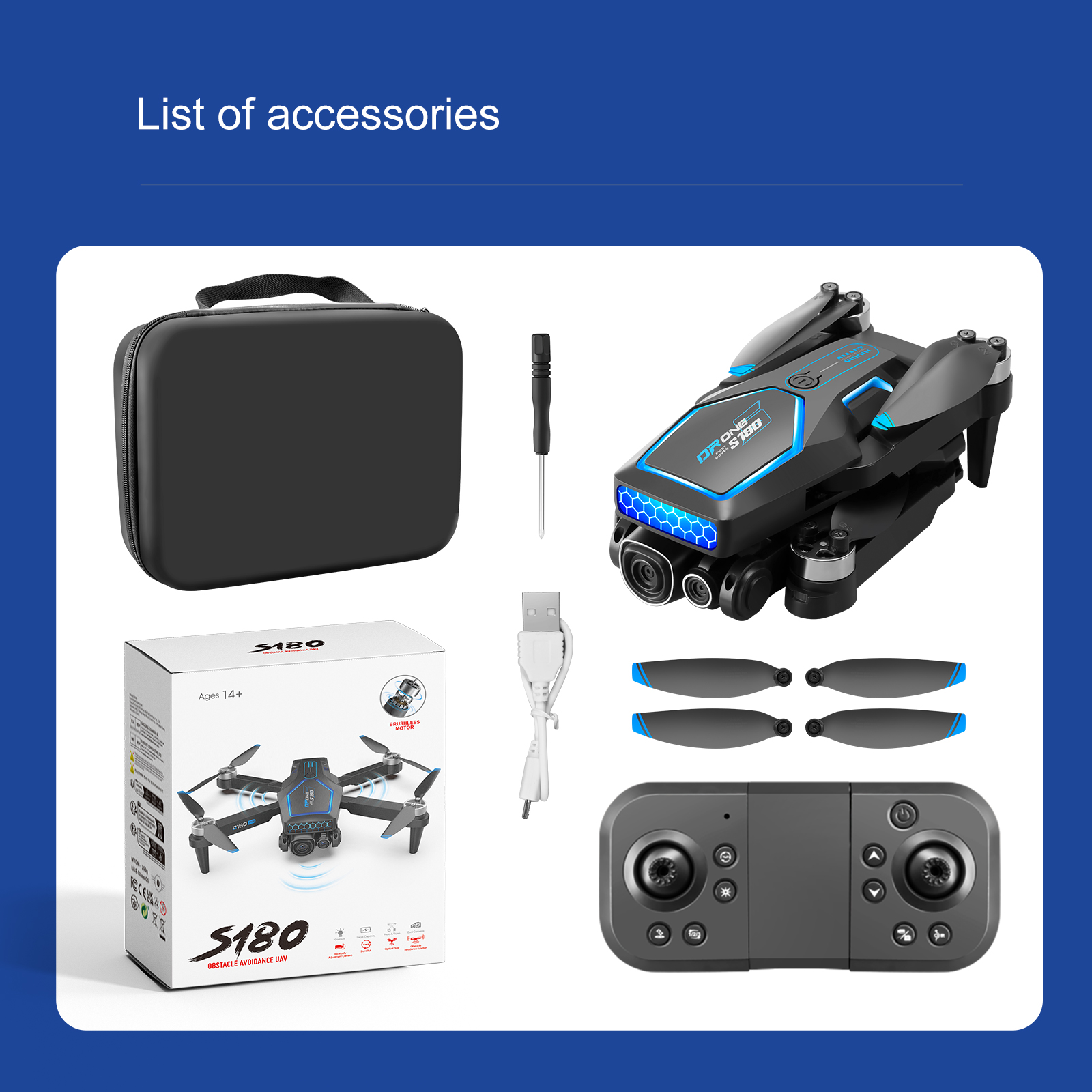 S180 Rc Brushless Drone HD Electrical Adjustment Aerial Photography Wifi Optical Flow Plastic 4 Axis Obstacle Avoidance