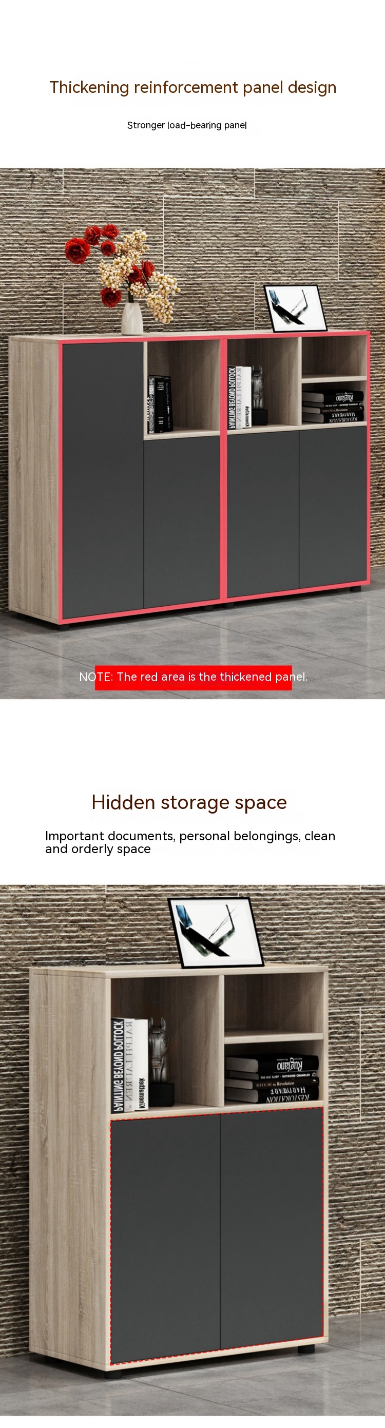 Functional and Durable Flower Groove Desk Low Cabinet for Office Partition Storage