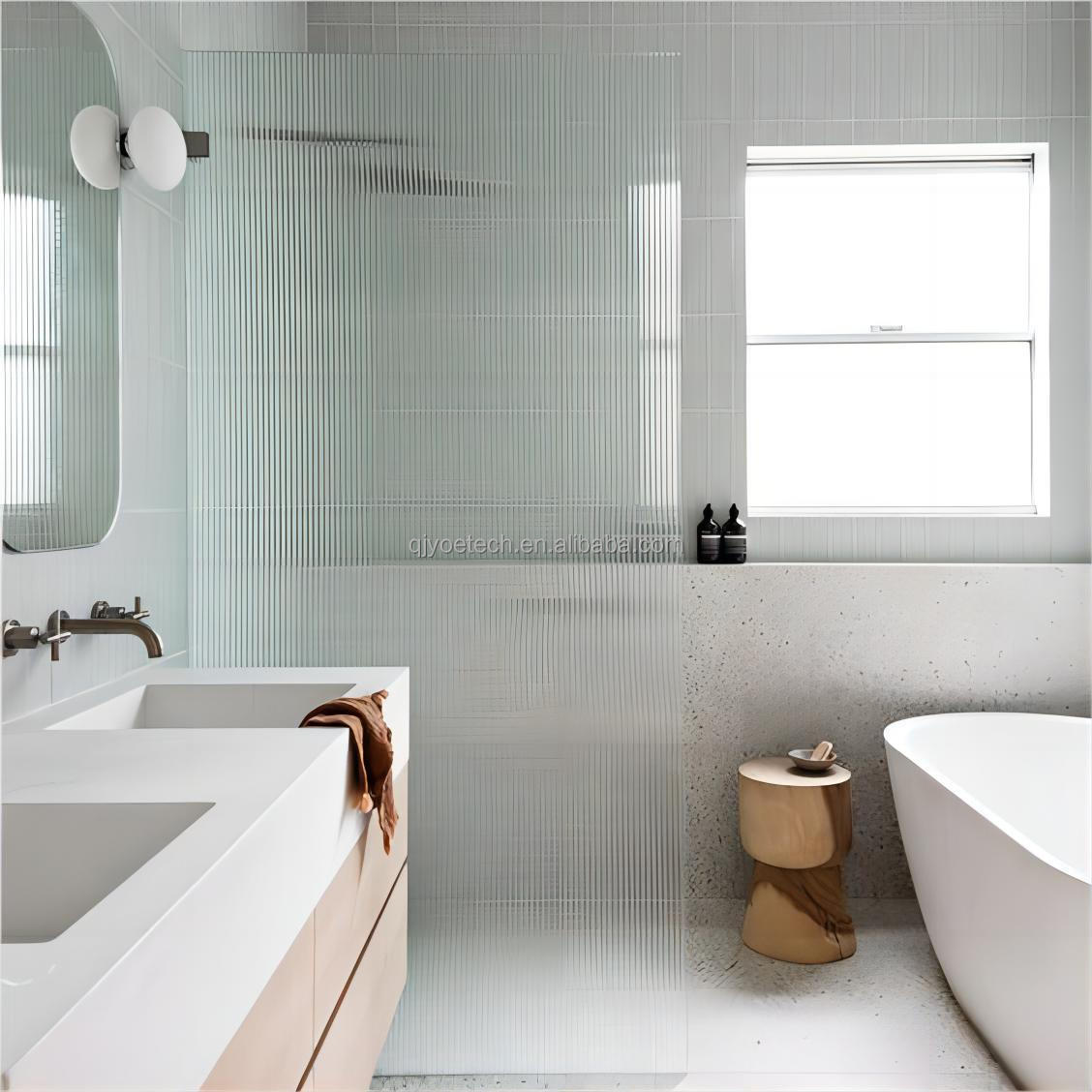 Solid Frameless Fluted Moru Tempered Frosted Glass Panel for Shower Screen Partition