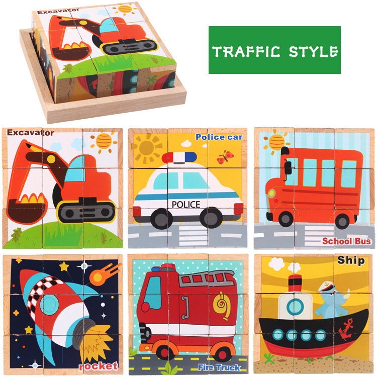 3D Wooden Building Blocks Educational Six Sided Cubes For Children