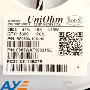 China 603WAF1002T5E SMD Thick Film Resistor 0603/10KΩ 100mW 75V wholesale