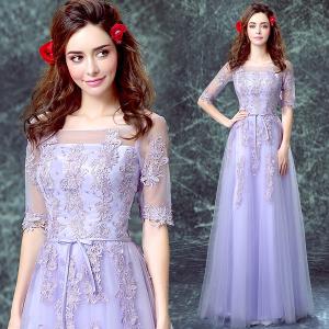 China Lavender Boat Neck Short Sleeves TuTu Elegant Evening Dresses TSJY073 wholesale