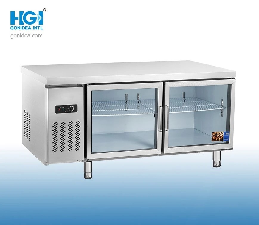 Stainless Steel Refrigerant R600A Commercial Refrigerator With 2 Glass Door