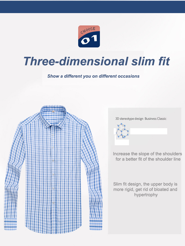 Custom Logo Slim Fit Men's Dress Shirts 100% Cotton Plaid Long Sleeve Shirt for Men 2022