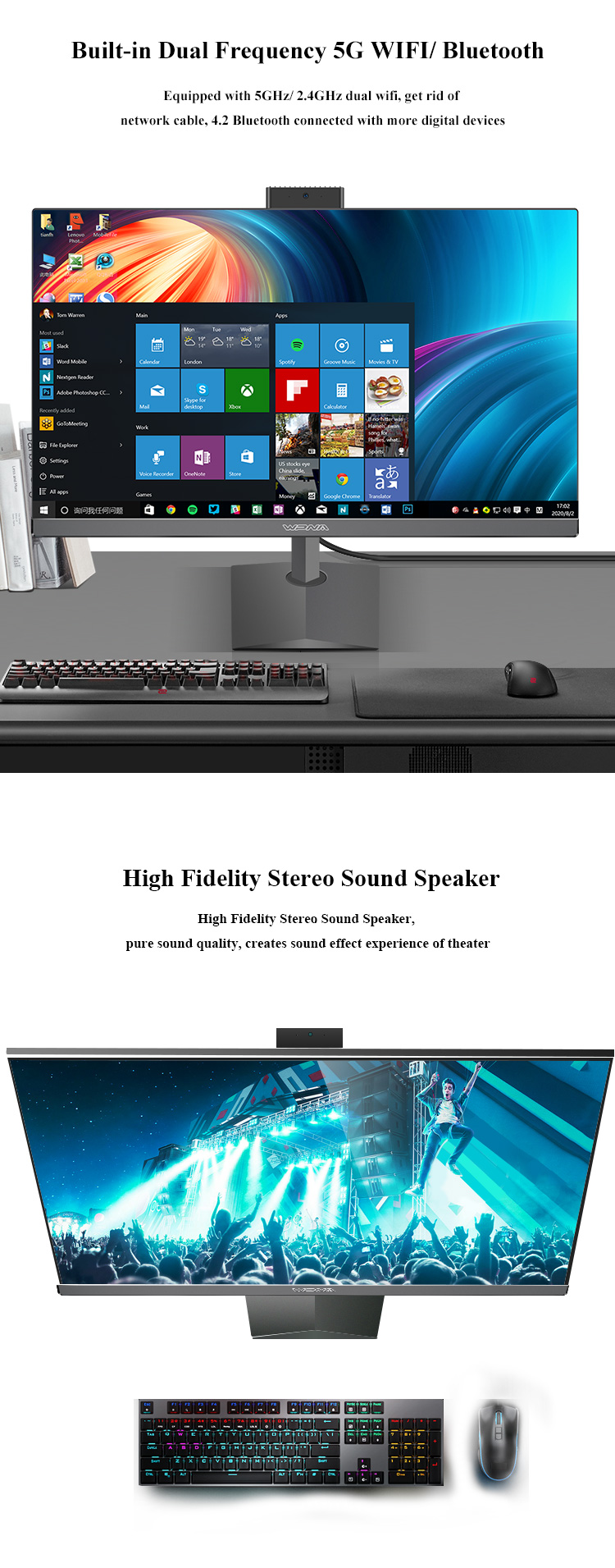 23.8 Inch All In One Desktop Computer with Office Gaming PC and USB Port UK Plugs Type