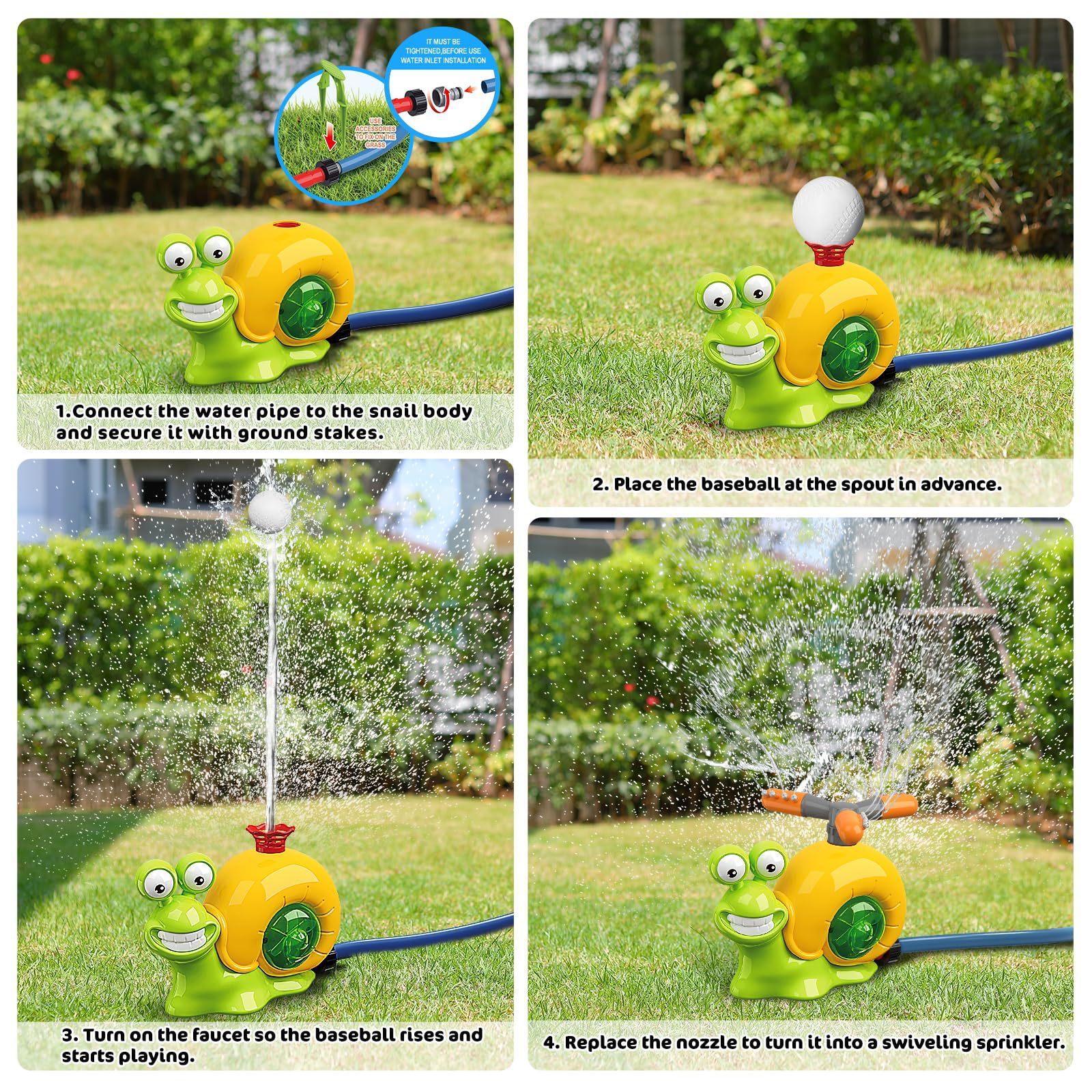 Parent-Child Interactive Toy Plastic Summer Outdoor Snail with Baseball Rotating Sprinkler