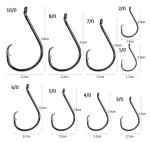 High Carbon Steel Sea Fishing Hooks / Circle Fishing Hooks Black Color