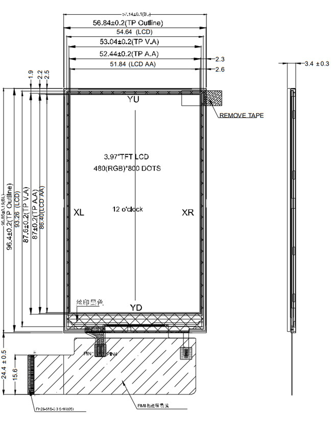 4 inch 480x800 LCD Touch Screen, Medical TFT Display 3.97 Inch & 4Inch RGB Interface
