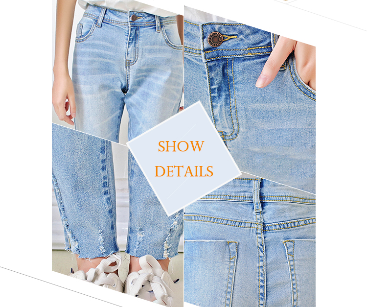 Light Blue Casual Women Denim Skinny Jeans Pencil Pants Custom Size