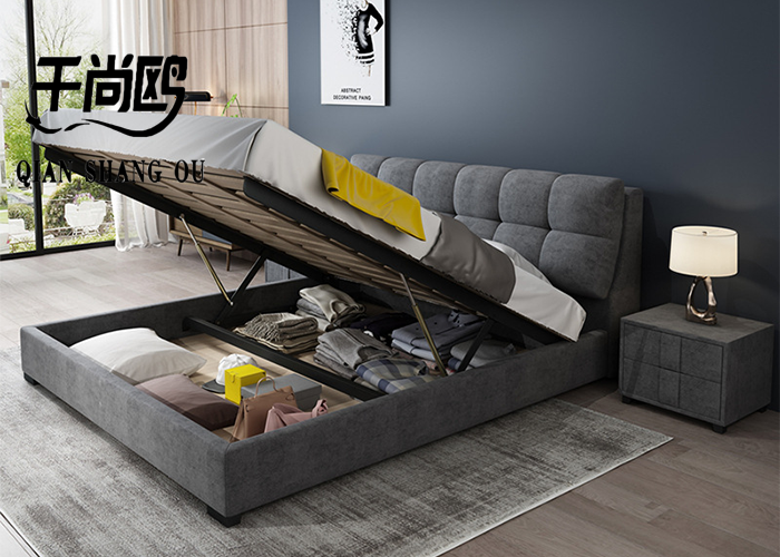 Luxury Multifunctional Upholstered Storage Platform Bed / Tatami With Fabric Cover