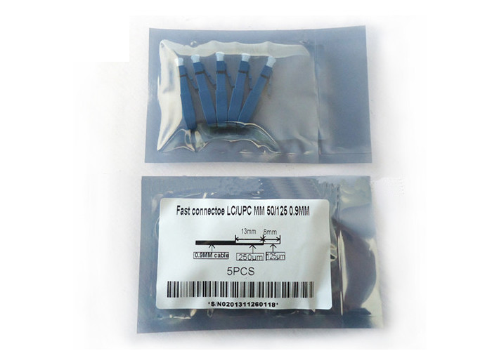LC UPC Fiber Optic Fast Connector Pre - Embedded Blue For 0.9mm Tight Buffer Cable