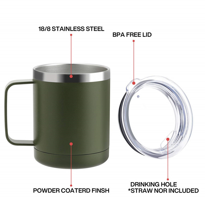 22 Oz Insulated Coffee Mug With Handle / Lid Double Wall Stainless Steel