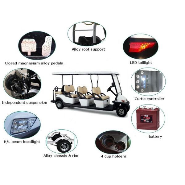 8 Passenger Electric Golf Carts Club Car With Rear Seat 25km/h Max Speed