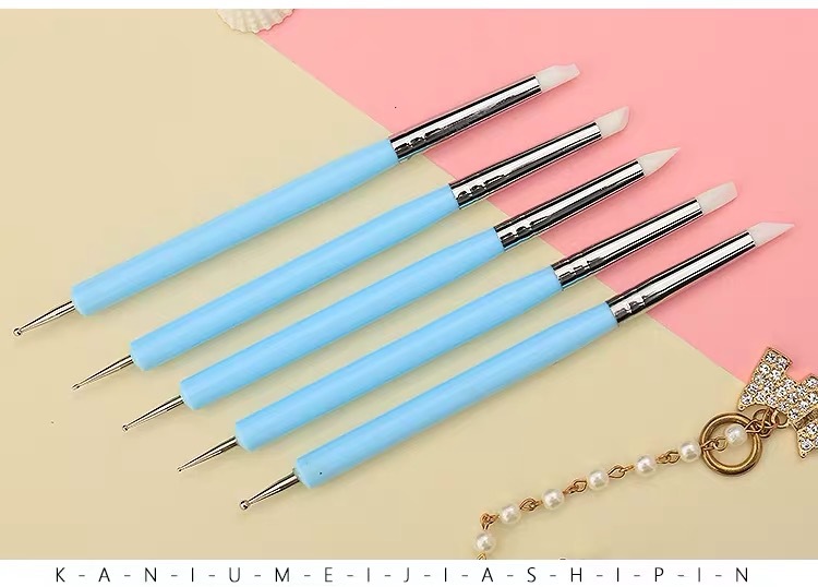 Plastic Size 10 Nail Painting Brush Dual End Nail Dotting Pen 3D Patterns