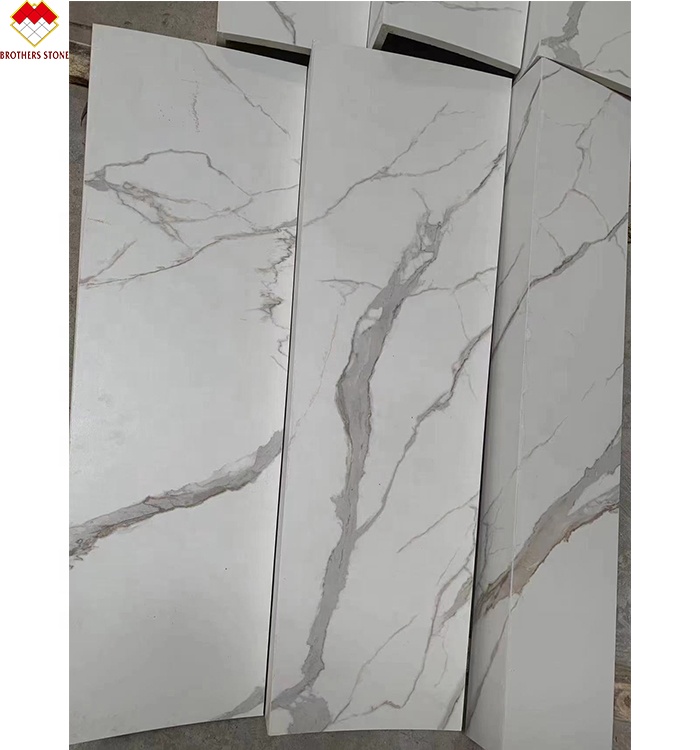 Customized Polished or Matte Calacatta White Marble Look Porcelain Tile Stairs Mohs 6-7 Hardness