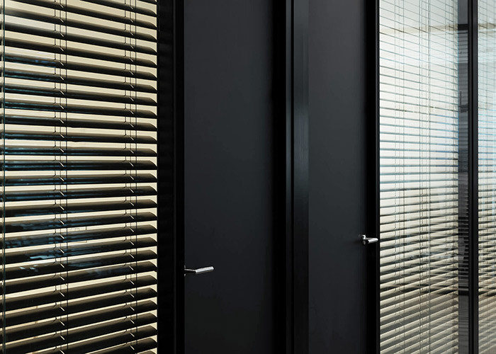 Stick Frosted Logo Customized Glass Wall Partition With Solid Door Equipment Belt For Accessories