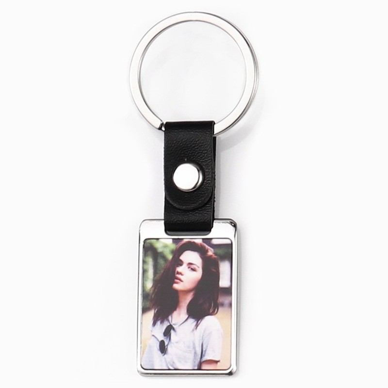 DIY Printable Metal Insert Sublimation Keyring Leather Strap Keychain Pendant
