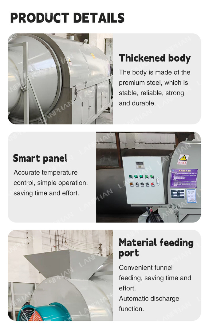 Nut Roasting Machinery Roller Cocoa Bean Spice Rotary Drum Dryer Wood Rotary Drying Machine