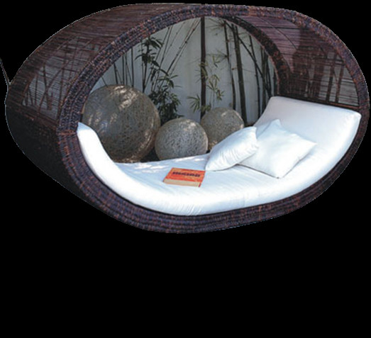 Rattan wicker plastic waterproof chaise daybed beach bed canopy daybed outdoor garden cabana with cushions---6020