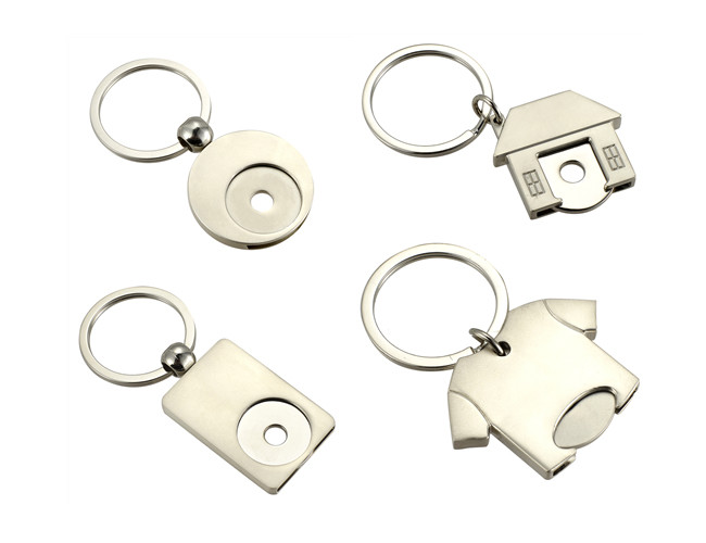 Metal Personalised Shopping Trolley Coin Keyring Car Round Zinc Alloy