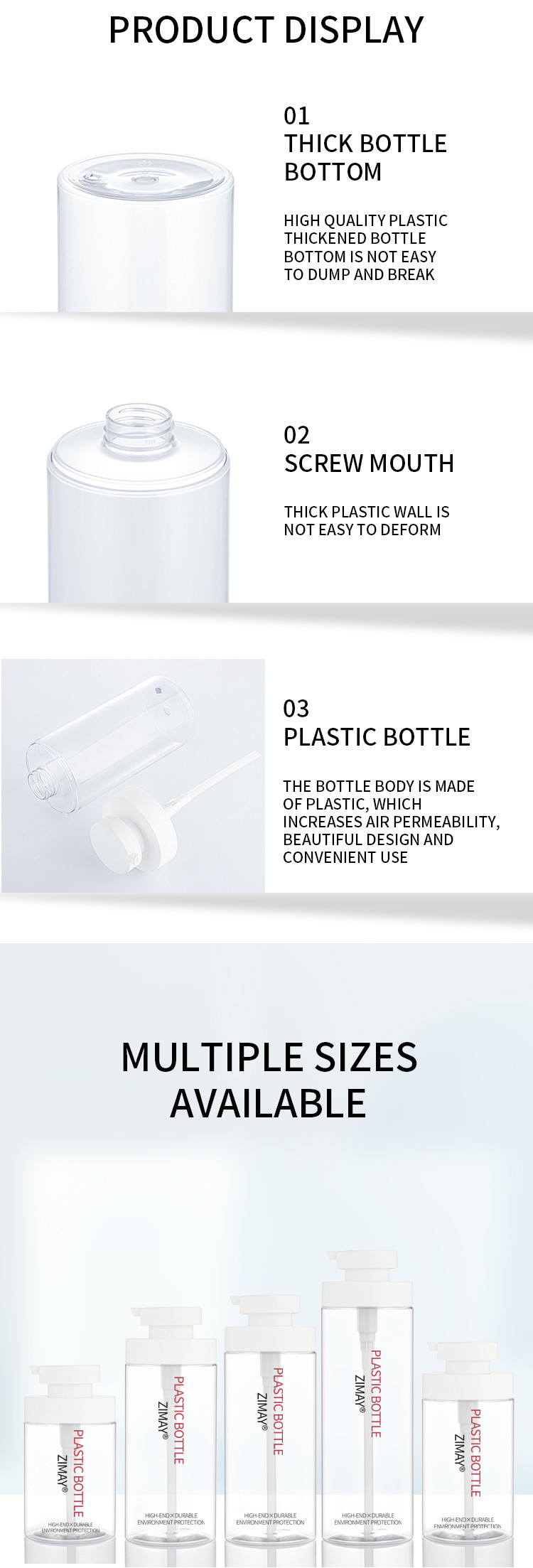 OEM transparent 800ml shower gel body cleanser custom pump shampoo lotion bottle