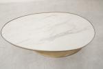 Oval Natural Marble Top Dining Table with Brushed Gold Stainless Steel Base