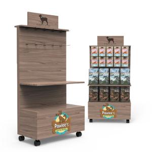 China Dog And Cat Products Cleaning Toy Wooden Half Tray Floor Display Shelf For Pet Shop wholesale