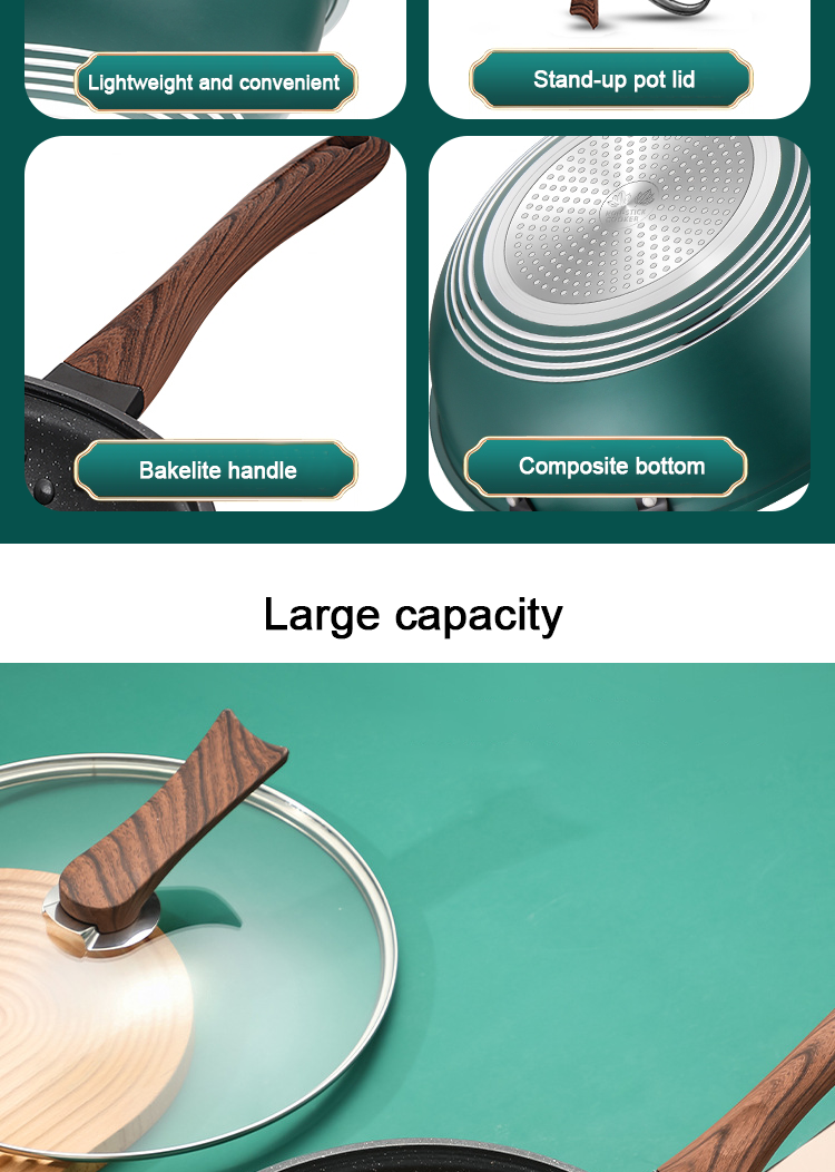 Non Stick Kitchen Wok Pan With Comfortable Wooden Handle
