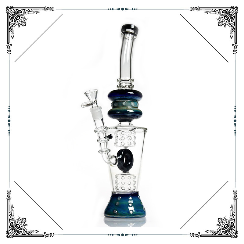 Gold Fume Recycler Water Bong 14 Inches Height Heady With Hole Percolator