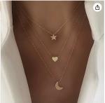 Star Moon Love Pendant Necklace Trendy Stacking Gold Necklaces