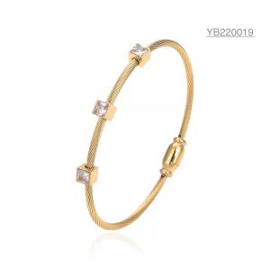China Glisten Big Rhinestone Bracelet 14k Gold Plated Stainless Steel Bangle For Gift wholesale
