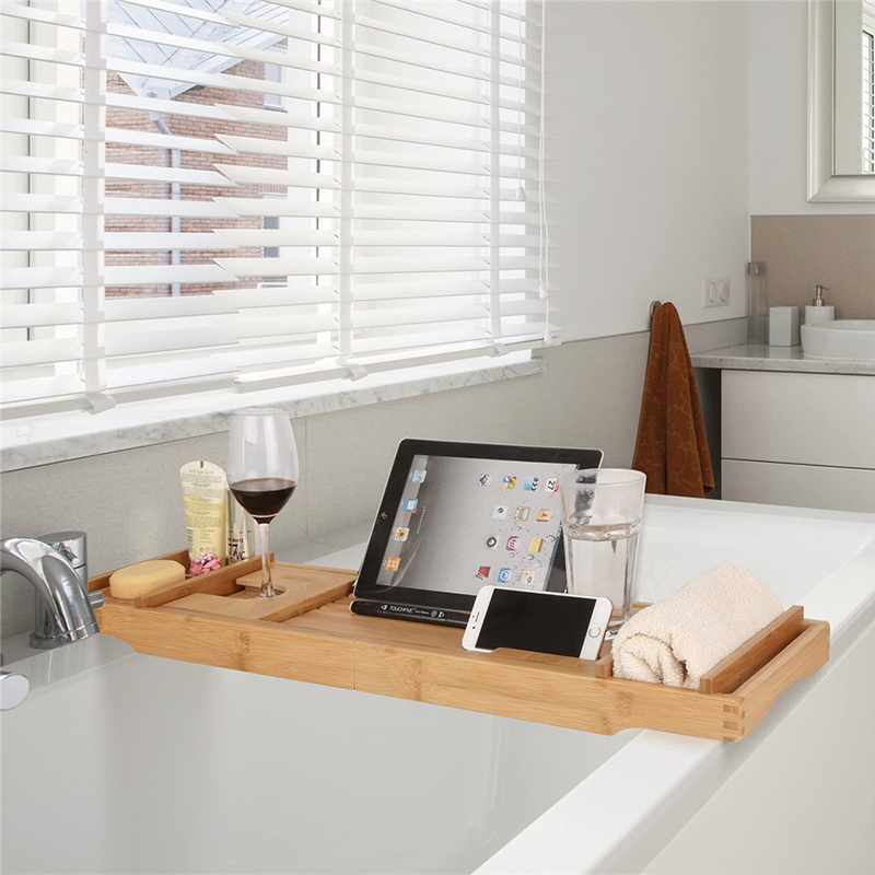 Expandable Bamboo Bathtub Caddy Tray Customized 108.5x22.5x4.5cm