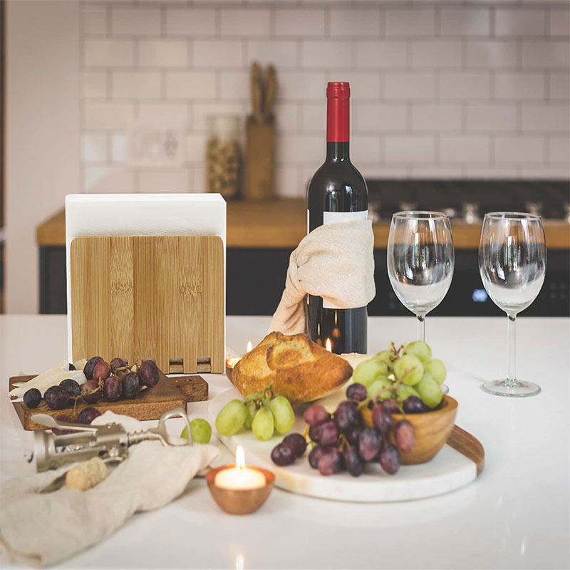 Bamboo Napkin Holder Adjustable Wood Storage Rack for Dining Room Picnic Kitchen Table