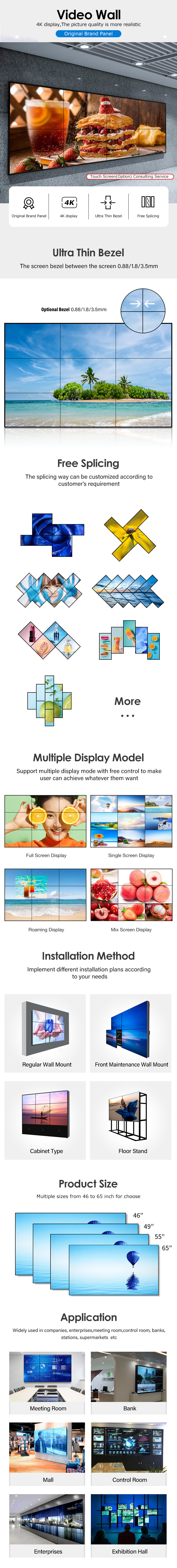 4K 55 Inch Advertising LCD Video Wall 1200:1 Lcd Tv Unit Design Full Hd