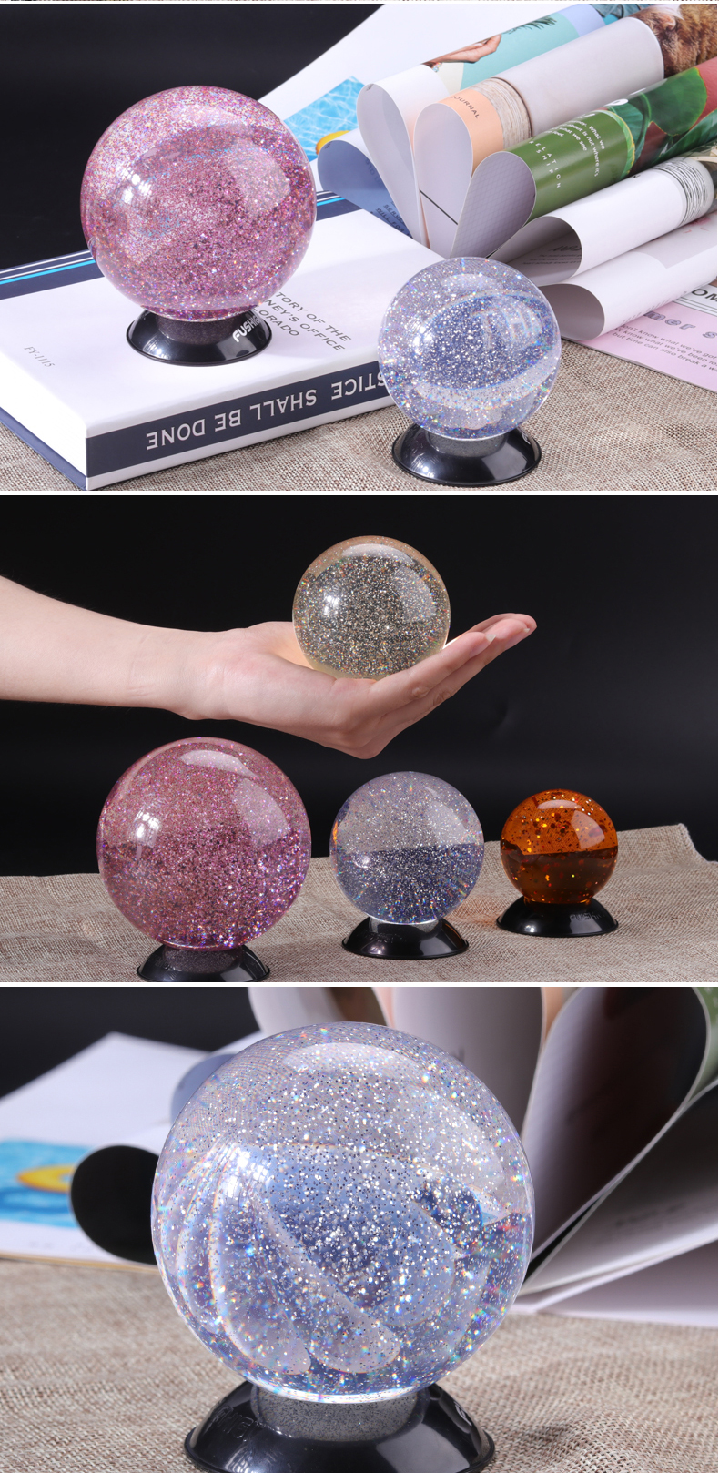 factory wholesale Decoration home glitter powder inside Acrylic Plastic resin crystal ball