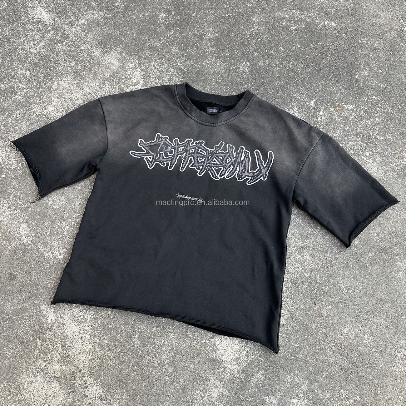 300Gsm French Terry Heavyweight T-Shirt Tee Sun Faded Acid Washed Boxy Cropped T Shirt Men