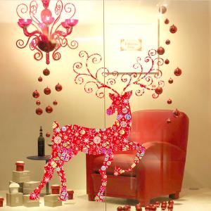 China Non - Toxic Christmas Wall Art Stickers , David's Deer Christmas Window Decal wholesale
