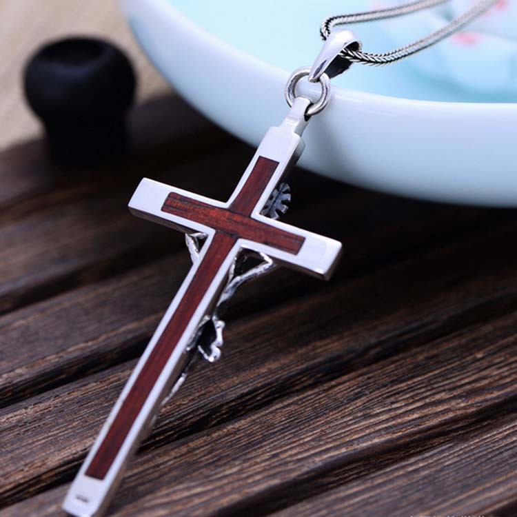 Women's and Men's Gothic Style 925 Silver Cross Pendant Necklace with Sandalwood（XH038761）