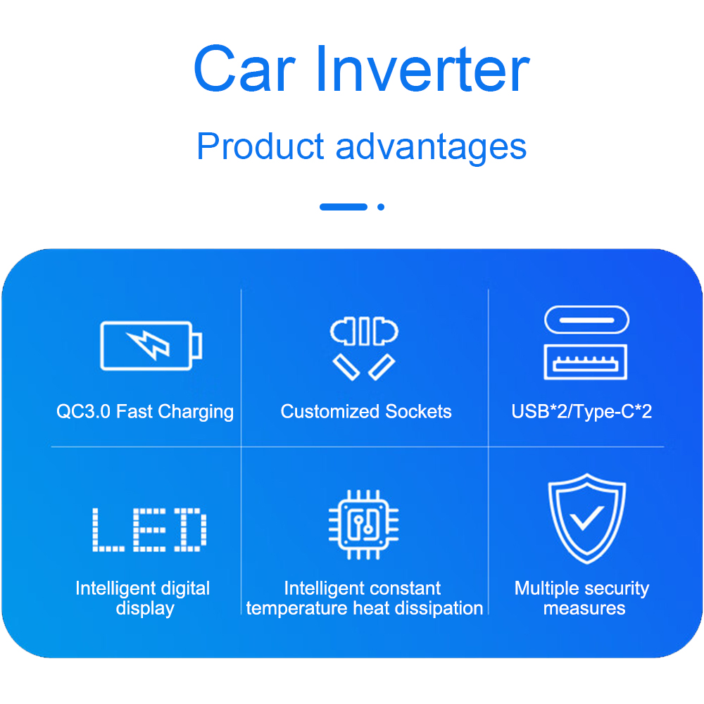 200W Car 12v To 220v Inverter Cigarette Lighter Power Inverter With 2 USB Charger Port