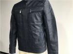 Navy Upstyled Mens PU Jacket , Faux Leather Biker Jacket With Suede Detail
