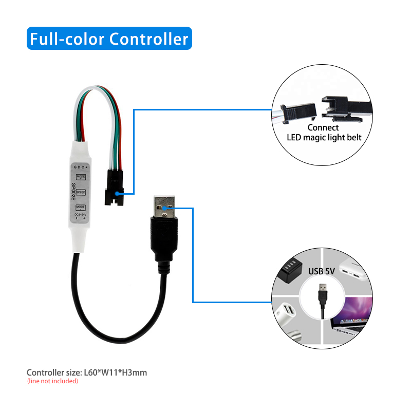 SP002E LED Pixel Controller Mini 3 Key Controllable For Magic Color Strip WS2811